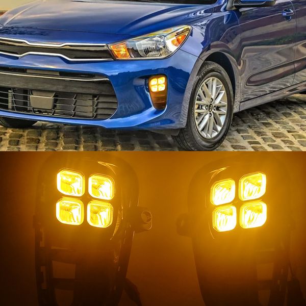 1 par de automóviles Coche Corriente Frente Frente Bumper Fog Lámpara Luz LED DRL con amarillo para Kia Rio 2017 2018 2019 2020