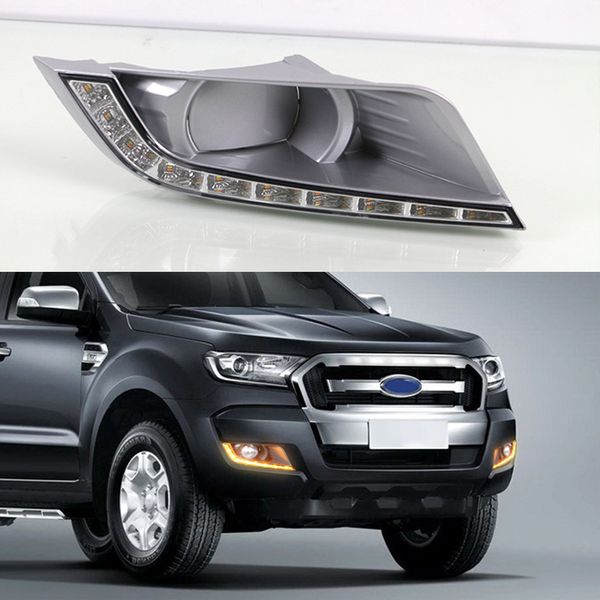 1 paire voiture feux diurnes à LED DRL Lampe Fog Ford Ranger 2015 2016 2017 2018 Avec jaunissent Signal