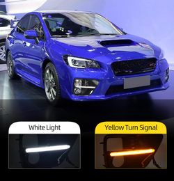 1 paar Auto LED DRL Dagrijverlichting Voor Subaru WRX STI 2015 2016 2017 Geel Knipperlichten Stijl relais Fog Bezel cover3860684