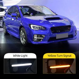 1 paar Auto LED DRL Dagrijverlichting Voor Subaru WRX STI 2015 2016 2017 Geel Knipperlichten Stijl relais Fog Bezel cover246o