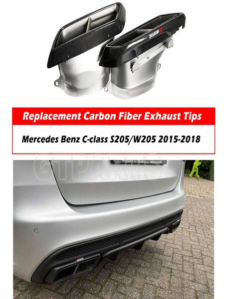1 paire Fibre de carbone Akrapovic Échappement Minage de voiture Astuce de la voiture pour Mercedes Classe C W205 / S205 Modifier en C631558401
