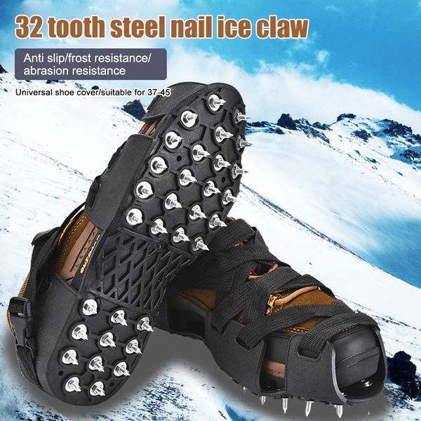 1 paire de crampons d'escalade antidérapants 32 goujons griffe de glace de neige chaussures professionnelles Spike Grip acier inoxydable équipement de plein air d'hiver 240102