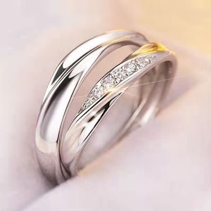 1 paar koper vergulde platina Resiverable Twist Crystal Paar Ring Verstelbare verloving Bruiloft Accessoire Men Vrouwen die de rivier van Love Finger Sieraden oversteken