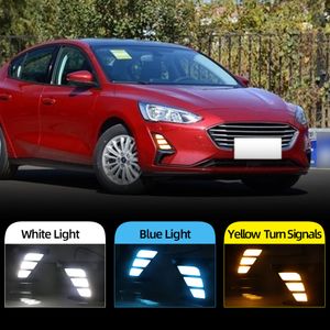 1 Paar DRL voor Ford Focus 2019 2020 Auto LED Daytime Running Light Mist Lamp Drijflicht met Geel Turn Signal