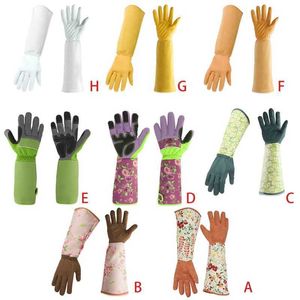 1 Paar Floral Print Tuinieren Handschoenen Faux Lederen Lange mouw Handschoen Antislip Schoonmaak Huishoudelijke Mitten 210622