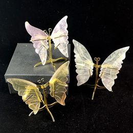 1 par de alas de mariposa fluorita adornadas a mano adornos de muestra de cristal natural tallado para regalos de madre curación fengshui decoración del hogar DIY 240430