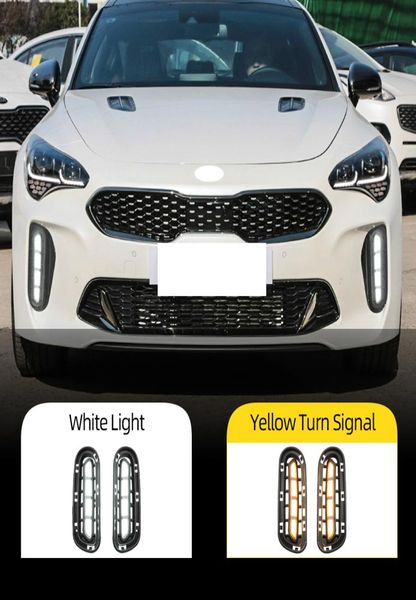 1 paire de feux antibrouillard pour Kia Stinger 2017 2018 2019 2020 avec fonction de clignotant jaune, voiture DRL LED, feux de jour 2158369