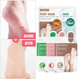 1 par de calcetines de máscara de pie exfoliantes Peach lavanda aloe vera plantifique pedicura piel muerta Eliminar el cuidado de la piel hidratación