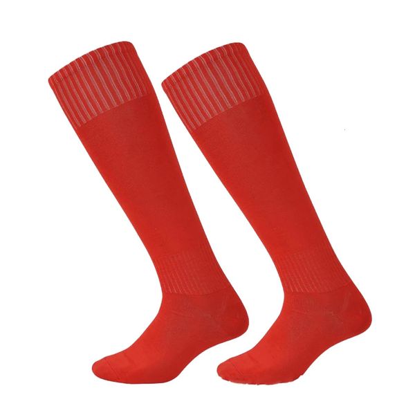 1 par de calcetines deportivos de fútbol largo sobre la rodilla toalla inferior legging fútbol adultos transpirable moda calcetería entrenamiento rojo 240322