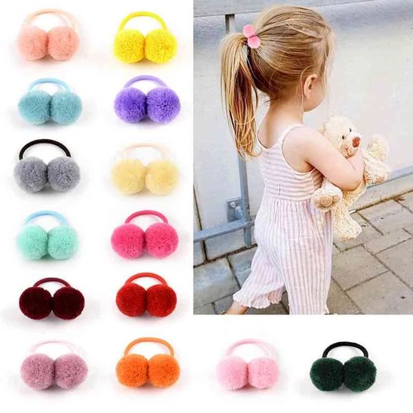 1 Uds. Pequeña bola doble de piel cuerda elástica lazos para el cabello de Color sólido para niñas accesorios para el cabello TS2004