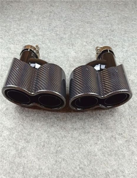 1 par de tubos de escape modelo H, fibra de carbono brillante, negro brillante para Akrapovic, silenciador de escape doble, boquilla trasera Pipes3692643