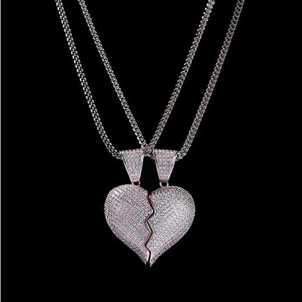 1 paire demi-coeur pendentif collier CZ Bling pendentif Micro pavé zircon cubique diamants simulés Couple Valentine gift220U