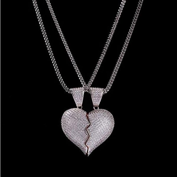 Collier pendentif demi-cœur, 1 paire, pendentif scintillant, Micro pavé de zircone cubique, diamants simulés, cadeau de saint-valentin pour Couple, 262i