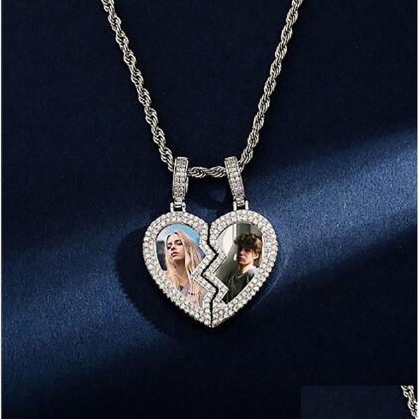Collier avec pendentif Po demi-cœur pour hommes et femmes, 1 paire, cadeau de saint-valentin, breloque en zircone cubique, bijoux Hip Hop, livraison directe