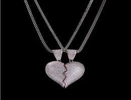 1 paire Collier de pendentif mi-hart cz bling pendant micro pave zircone diamant simulé couple Valentin Gift2461982