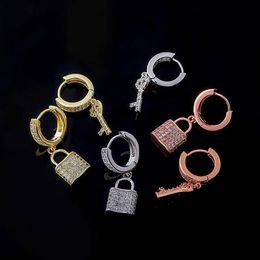 1 paar Iced Key en Lock Combinatie Dangle Oorbellen voor Vrouwen Vintage Drop Oorbellen Bruiloft Sieraden Gift237O