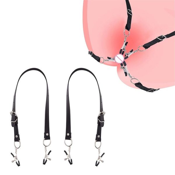 1 paire de bondage en cuir avec mamelon lèvres clitoris clips sexy fétiche torture femdom punition BDSM contraintes jouets pour femmes Articles de beauté