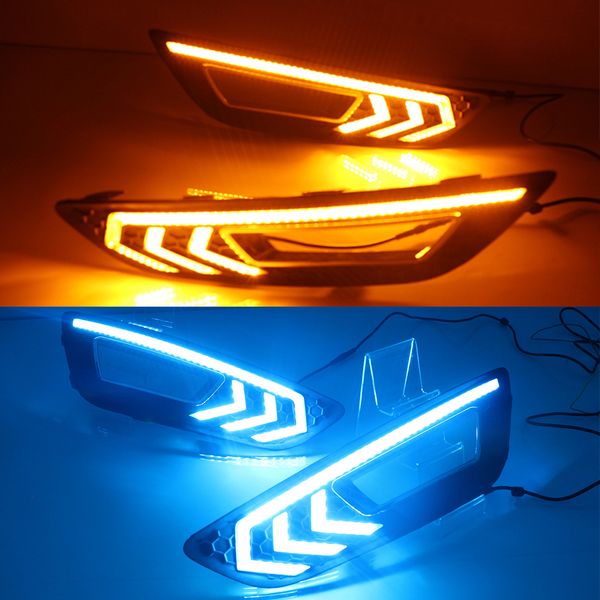 1 paire de feux diurnes LED DRL pour Ford Focus 3 mk3 2015 2016 2017 2018 lumière du jour avec feu antibrouillard à signal jaune