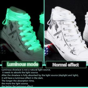 1 paire Shoelaces Lumineuses baskets plates Lacets de chaussures en toile brillance dans la couleur nocturne sombre Shoelace Fluorescent 80100120140CM 240419