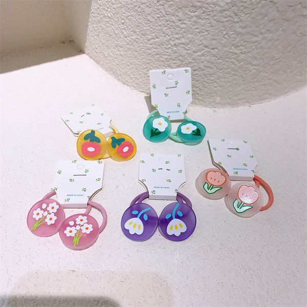 1 paire nouveau coréen doux fille enfants queue de cheval cheveux accessoires mignon bébé couleur bonbon fleur élastique cheveux corde chapeaux