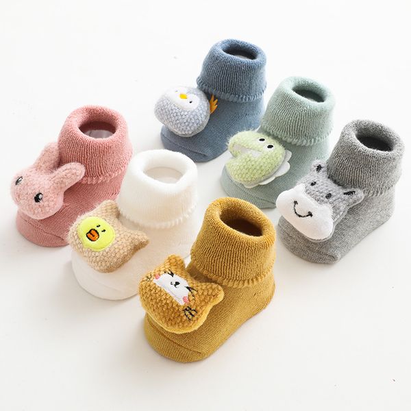 1 paire de chaussettes chaudes d'hiver pour nouveau-né mignon dessin animé animaux poupée bébé garçon fille chaussettes de sol antidérapantes