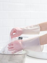 1 paire de gants en latex de nettoyage réutilisables - gants à vaisselle et paumes en relief - gants ménagers imperméables pour lessive