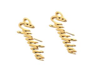 Boucles d'oreilles avec nom personnalisé pour femmes, 1 paire, plaque signalétique initiale cursive, cadeau pour amie filles 7105698