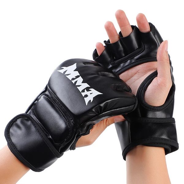 1 par de guantes de boxeo profesionales, guantes de lucha Muay Thai, guantes de cuero PU con medio dedo, guantes de entrenamiento de lucha, saco de arena 240112