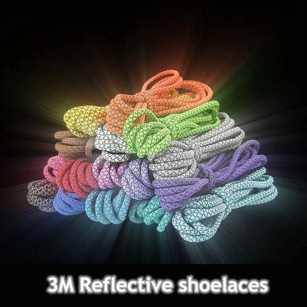 1 paire Shoelaces réfléchies de qualité supérieure lacets ronds bottes et baskets shoelace 19 couleurs longueur 100cm 120cm 140cm 160cm 240419