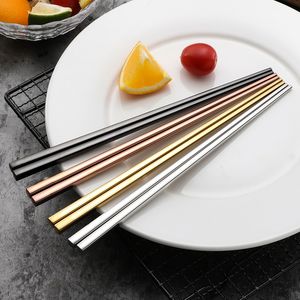 1 Pair Stainless Steel Chinese Chopsticks Non-Slip Reusable Metal Chopstick for Sushi Food Sticks Tableware Kitchen Tool