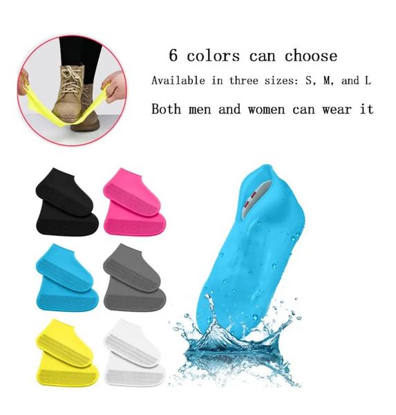 1 par de zapatillas de silicona sin deslizamiento impermeables Altas botas de lluvia unisex resistentes a la elástica para la cubierta del zapato reutilizable del día lluvioso al aire libre