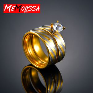 1 par de anillos de boda para mujer, hombre, pareja, banda de compromiso, anillo de compromiso de acero inoxidable, joyería para mujer, Color dorado y plateado