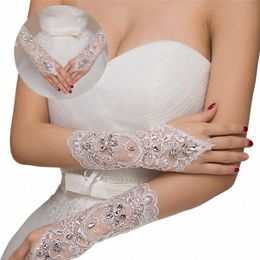 1 paire White Ivory Femmes Gants de mariée Fingerl Elegant Short Paragraph Rhinest White Lace Glove Wedding Acntice 39Hz #