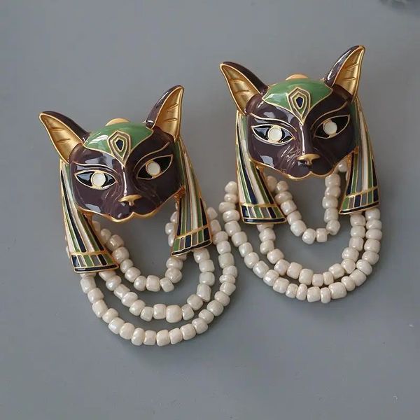 1 paire de boucles d'oreilles de décoration pour femmes, Style Vingate, créative, exquise, Clip d'oreille en forme de chat égyptien, 240228