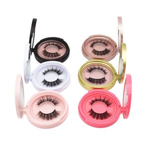 1 paires de faux cils 3D dans une boîte ronde avec miroir portable réutilisable faux cils de vison boîtes de rangement cruauté gratuite cils dramatiques