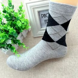 1 paires automne hiver haute qualité hommes affaires coton chaussettes pour homme diamant Plaid longue mâle équipage chaussette Meias Calcetines 240112 5314