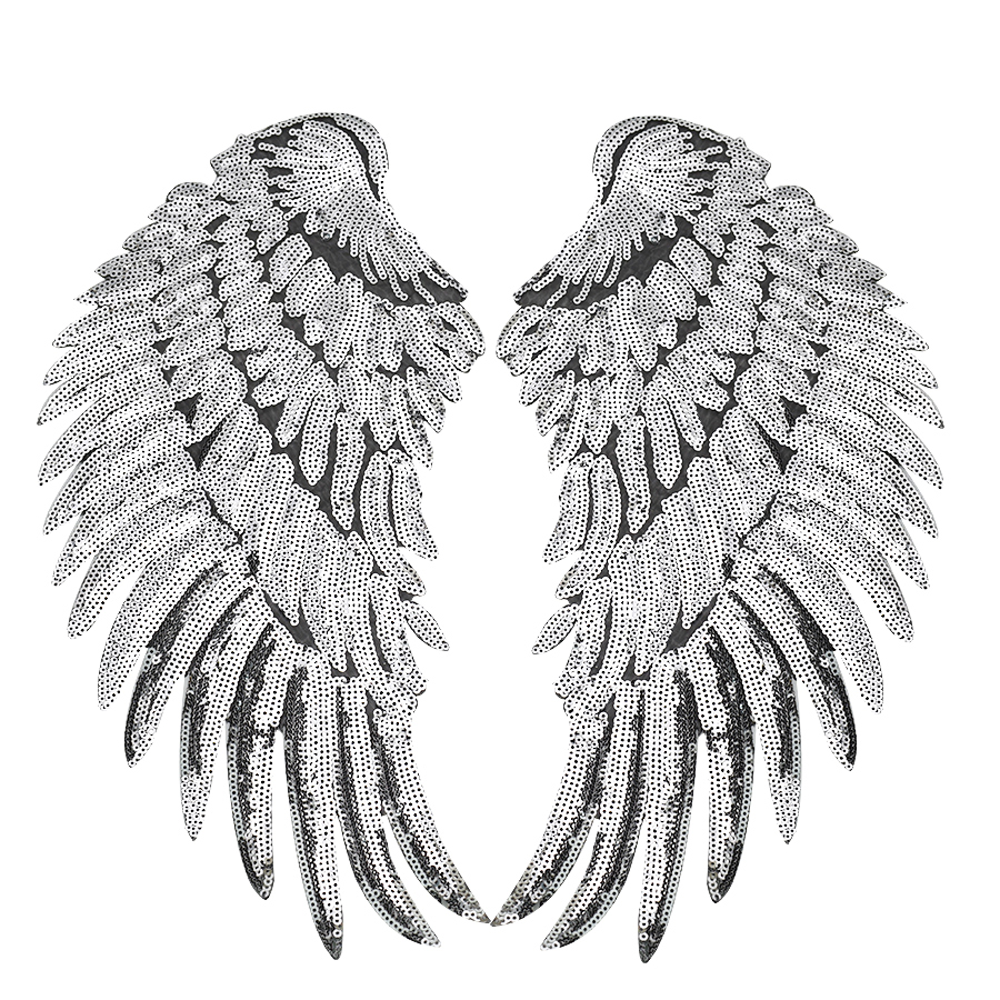 1 para cekinowe skrzydła naszywki na odzież naprasowanki transferowe łatka naszywana na kurtkę dżinsową DIY przyszyć hafty cekiny
