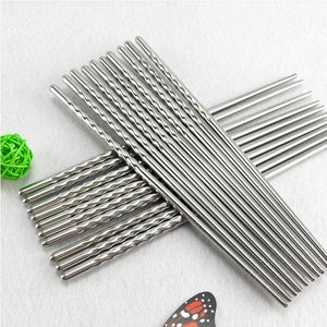 1 paren roestvrijstalen stalen eetstokjes Anti-skip draadstijl Duurzame Sliver Tikstoppen Food Chop Sticks Keukenaccessoires Dh87