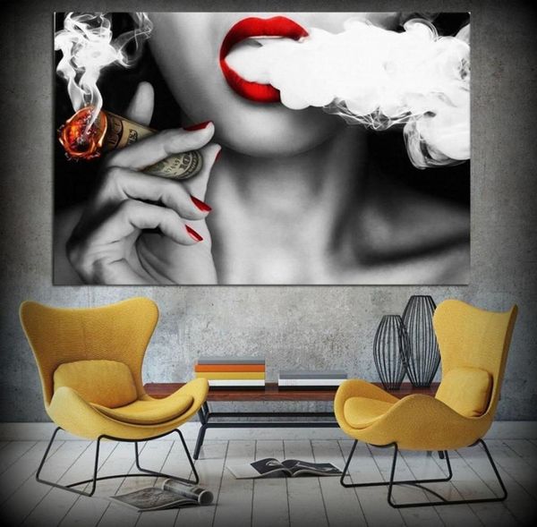 Affiche de fumée de cigare de femme HD, 1 panneau, peinture murale imprimée, tableau d'art mural pour salon, peinture sans cadre 9675634