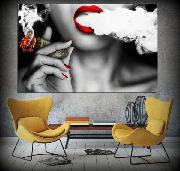 Affiche de fumée de cigare de femme HD, 1 panneau, peinture murale imprimée, tableau d'art mural pour salon, peinture sans cadre, 1669405