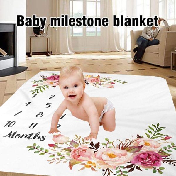 1 pz Baby Milestone coperta di flanella neonato foto Prop sfondo con grafico di crescita mensile per ragazza e ragazzo LJ201014