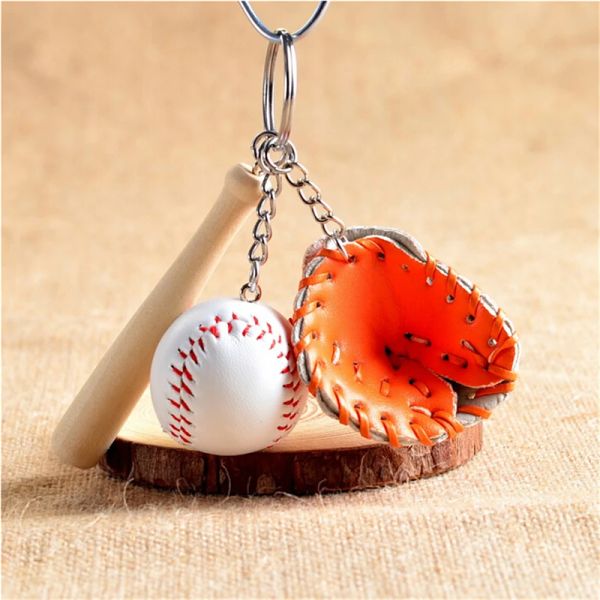 1 PC Baseball Glove Wooden Bat Keychain Sports Car Claid Chain Chain Key Ring Gift For Man