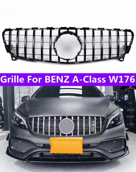 1 PC Kits de carrocería Estilo GT ABS Parrillas de riñón de parachoques delantero de coche para BENZ Clase A W176 Parrilla de repuesto plateada / negra Parrilla de carreras 2013-20 18