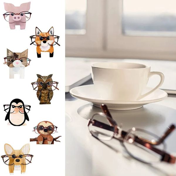 1 PC lindo 3d gafas animales estante de madera animal tallas de gafas de sol