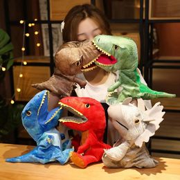 1 pc marionnettes à main en peluche dinosaure réaliste Triceratop tyrannosaure Rex marionnettes à main pour enfants adultes Muppets 240127