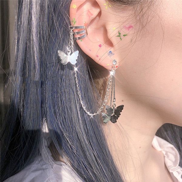 1 PC Moda Geométrica Mariposa Clip Pendiente Para Adolescentes Mujeres Orejeras Joyería Fresca Cadena Retro Borla Larga Pendientes Colgantes Regalo de Metal Al Por Mayor YME103