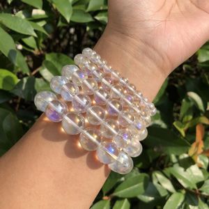 1 pc Fengbaowu Natural Aura Rock Quartz Bracelet Colorful Rounds Crystal Healing Stone Bijoux Gift Fomen Men 240522