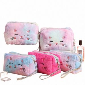 1 PC FUR Cat Cat Cosmetic Sac pour femmes Sac de maquillage pour fille en peluche Femme Case de beauté Voyage Portable Makeup Makeup Bag H6PX #