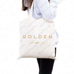 1 pc Jungkook Kpop modèle d'album d'or sac fourre-tout sac à bandoulière en toile pour voyage quotidien trajet sac de magasin réutilisable pour femme Bes H5Aa #