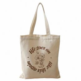 1 unid Life Gose Impreso Fi Casual Tote Bag Reutilizable Fi Mochila Multifunctial Bolso Fr Canvas Shop Bag H8nQ #